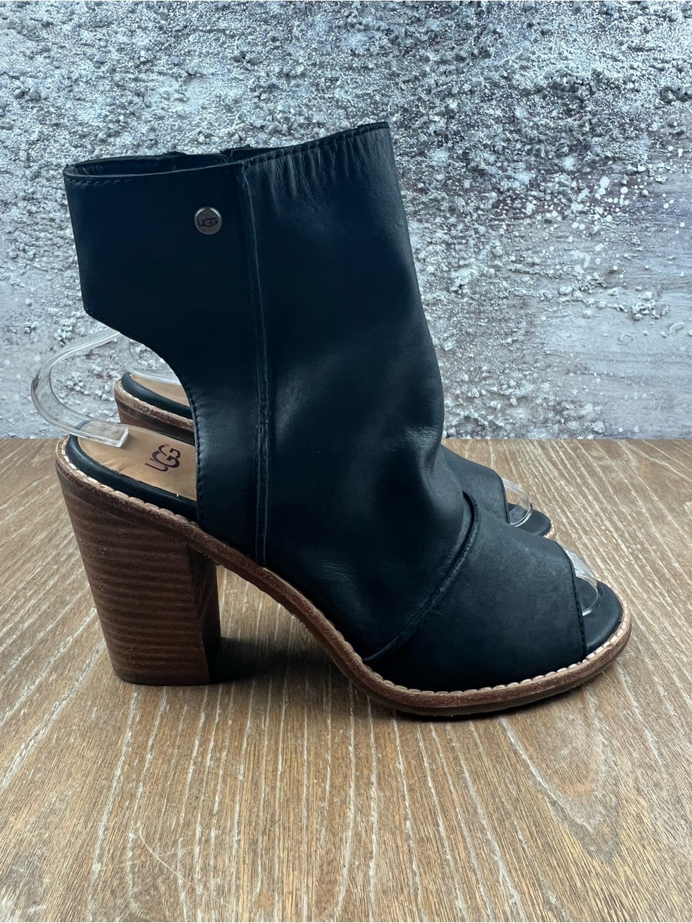 601 UGG VALENCIA  Black Peep-Toe Booties - Women Shoes 7.5